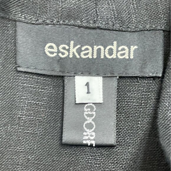 Eskandar Womens Black 100% Linen Button Front BlouseLong Sleeve Elegant Size 1 - Picture 6 of 8